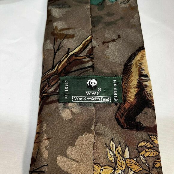 Vintage World Wildlife Fund Tie Necktie Men's Imported Silk Grizzly Bear 57"x4" - Picture 3 of 6